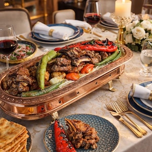 Verwarmde koperen serveerschaal voor kebab, serveerschaal voor eten met deksel, verwarmde koperen serveerpot, zomercadeau, kerstcadeaus, 5 verschillende maten