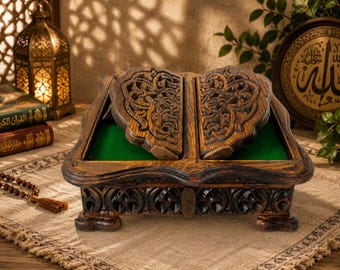 Handmade Wooden Quran Box, Adjustable Quran Stand,Islamic Home Decor, Ottoman Seljuk Rahle, Bible Storage Box, Housewarming Gift,Muslim Gift