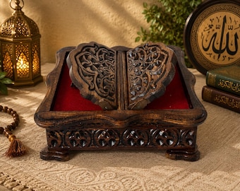 Handmade Wooden Quran Box, Adjustable Quran Stand,Islamic Home Decor, Ottoman Seljuk Rahle, Bible Storage Box, Housewarming Gift,Muslim Gift