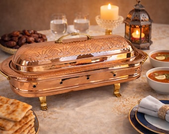 Heated Copper Kebab Serving Tray, Handmade Copper Food Warmer, Turkish Chafing Dish, Restaurant Buffet Server, Catering Serving Tray