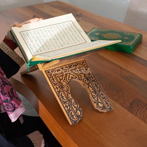 Burning Wooden Folding Quran and Bible Stand, Adjustable Natural Wooden Book Reading Stand,Ramadan Gift,Christmas Gift, Islamic Gifts