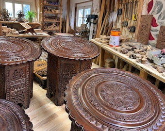 Wooden Coffee Table,Folding Table, Moroccan Turkish Handmade Coffee Table,Wood Carving Coffee Table,Folding Living Room Table,Christmas Gift