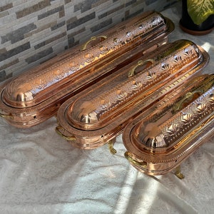 Heated Copper Kebab Serving Plate,Food Serving Plate with Lid,Heated Copper Serving Pot, Serving Tray, Christmas Gifts,5 Different Size