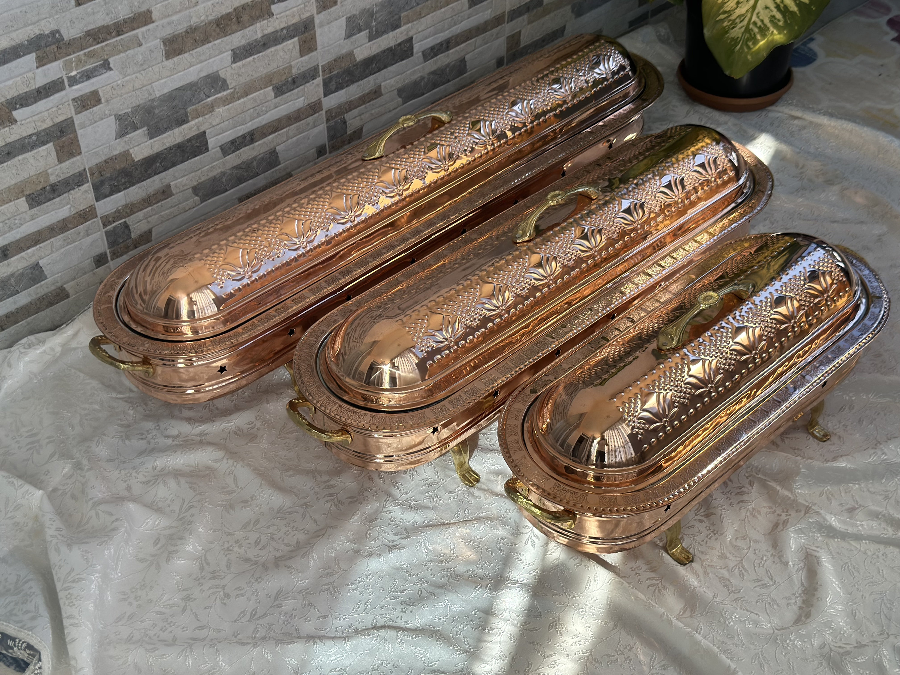 Heated Copper Kebab Serving Plate,Food Serving Plate with Lid,Heated Copper Serving Pot, Serving Tray, Christmas Gifts,5 Different Size