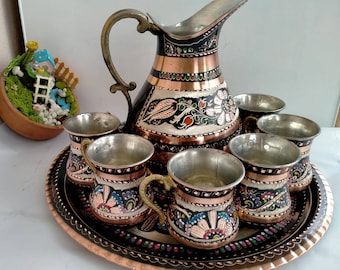 Traditionelles reines Kupferkrug-Set, Kupferbecher-Set, handgefertigtes Kupferwasserflaschen-Set, Tassen zum Erntedankfest, Küchendekoration, Weihnachtsgeschenk