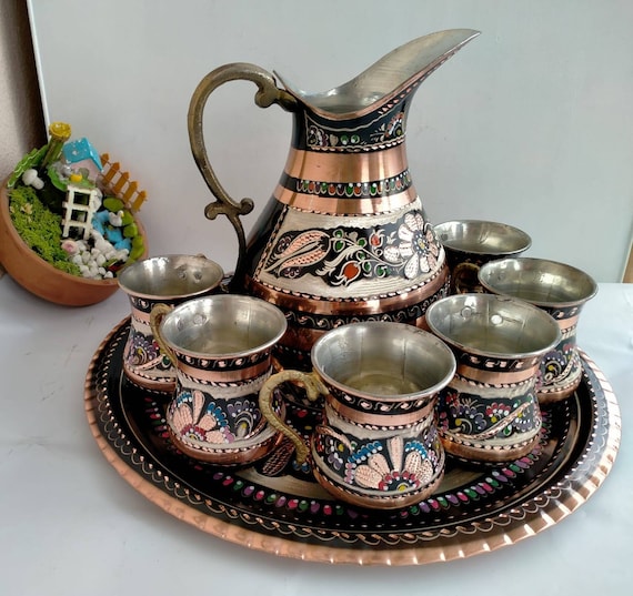 Traditional  Pure Copper Jug Set,Copper Mug Set,Handmade Copper Water Bottle Set,Cups for Thanksgiving Dinner, Kitchen Decor,Christmas Gift