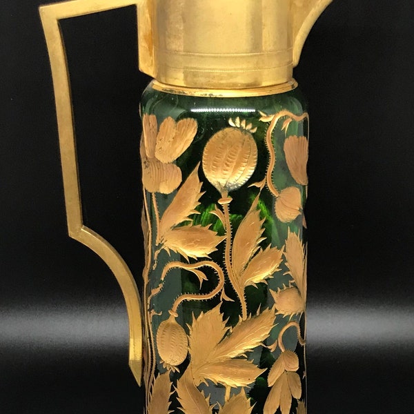 Art Deco Decanter| Art Deco wine carafe | Bohemian/Czech Art Deco Carafe | Art Deco emerald green glass carafe | Czech glass |