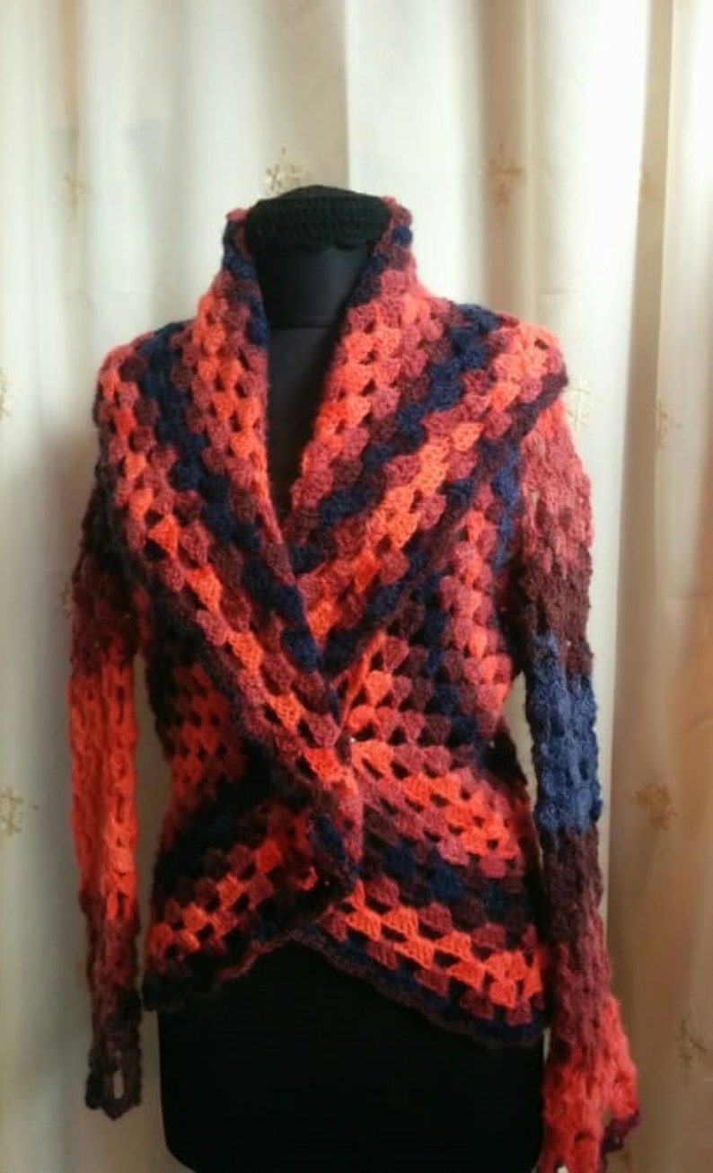 Ladies Cardigan Shawl Handmade Loose Fit Hand Knit Winter Pullover Warm Jumper Wool Acrylic Crochet Custom