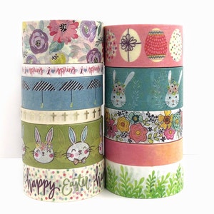 Easter Washi Tape Rolls 5 Yards, Spring Floral Washi Tape, Bunnies / Umbrellas / Crosses image 1