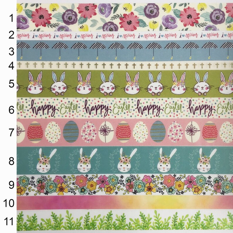 Easter Washi Tape Rolls 5 Yards, Spring Floral Washi Tape, Bunnies / Umbrellas / Crosses image 3