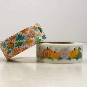 Fall Leaves and Pumpkin Washi Tape Samples (24&quot;), Autumn Washi Tape for Planners, Junk Journals, Scrapbooks and Card Making