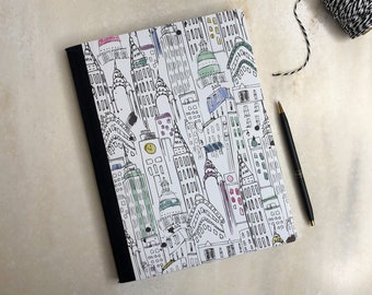 Gratitude Journal / Prayer Journal / Lined Notebook with Pockets (Urban Cityscape)