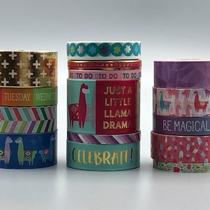 Llama Washi Tape Samples and Coordinating Patterns, Skinny Washi Tape