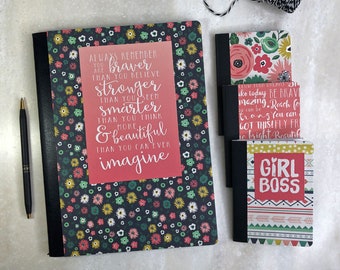 Floral Journal Gift Set, Gratitude / Writing / Prayer Journal, Lined Notebook with Pockets, 3 Mini Notebooks and  Bookmarks