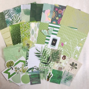 Green Pen Pal Kit (35 Pieces), Paper Scraps, Sticker and Ephemera Pack for Journaling, Scrapbooking, Card Making and Snail Mail
