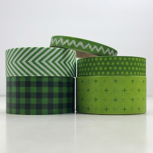 Green Washi Tape Set (5 Rolls x 5 Yards), for Planners, Junk Journals, Scrapbooking and Card Making