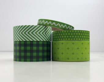 Green Washi Tape Set (5 Rolls x 5 Yards), for Planners, Junk Journals, Scrapbooking and Card Making