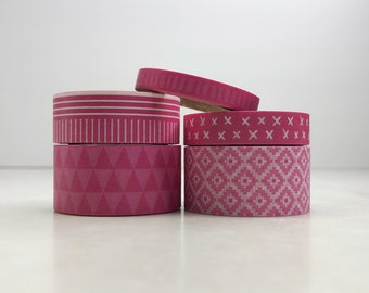 Bright Pink Washi Tape Set (5 Rolls x 5 Yards), for Planners, Junk Journals, Scrapbooking and Card Making
