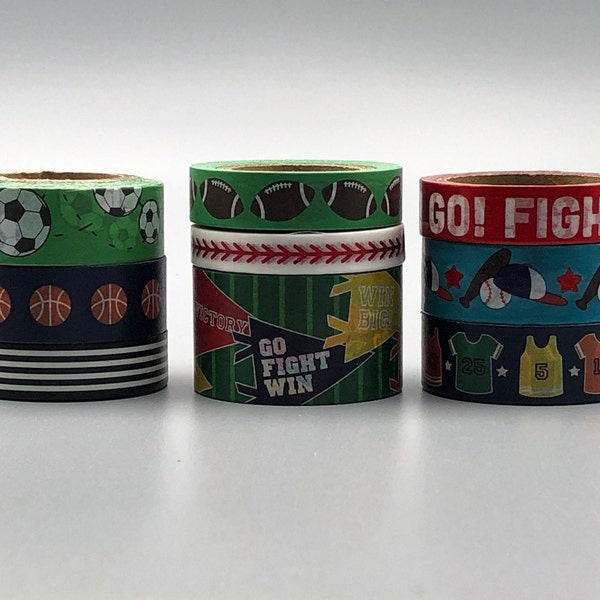 Sports Washi Tape Samples, Soccer, Basketball, Football, Baseball, Team Jerseys and Pennants