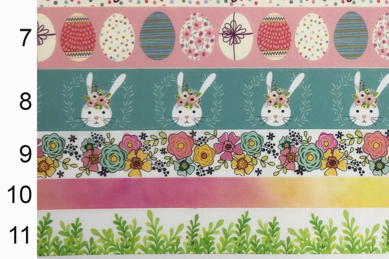 Easter Washi Tape Rolls 5 Yards, Spring Floral Washi Tape, Bunnies / Umbrellas / Crosses image 5