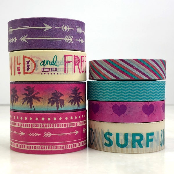 Summer Washi Tape (24" Samples), Palm Trees, Sun Sand Surf, Boho Beach Vibes, Free Spirit, Arrows for Planners, Junk Journals and Scrapbooks