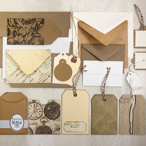 Neutral Journaling Kit, Handmade Envelopes / Tags / Library Pockets for Junk Journals, Scrapbooks and Pen Pal / Snail Mail