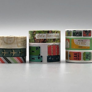 Travel Washi Tape Samples, Road Trip, Suitcases, Airplanes, Luggage Tags, Passport Stamps, License Plates, Maps, Cameras
