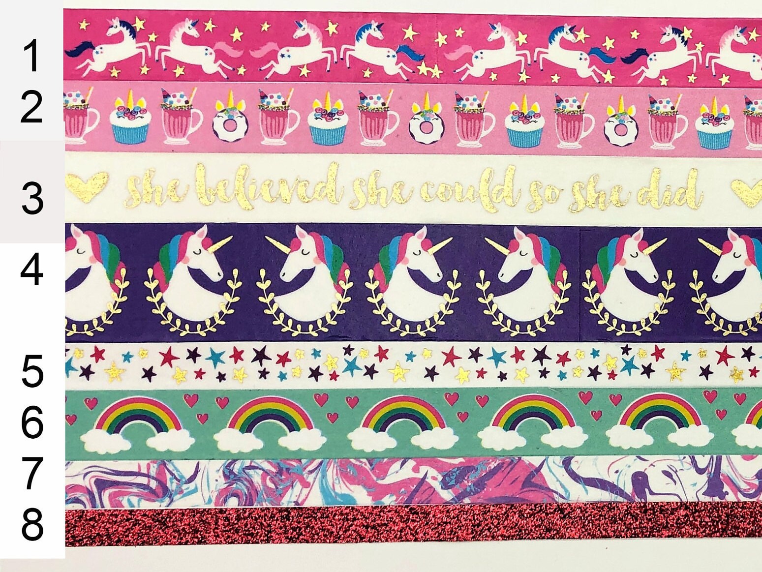 Unicorn Washi Tape Samples Stars Rainbows and Dessert Washi | Etsy