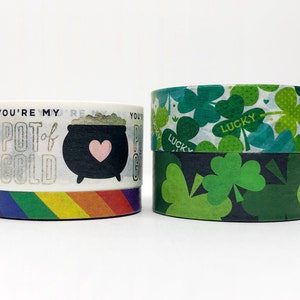 St Patrick's Day Washi Tape Samples - Shamrocks, Pot of Gold and Rainbow Pride Washi for Planners, Junk Journals, Scrapbooks and Card Making