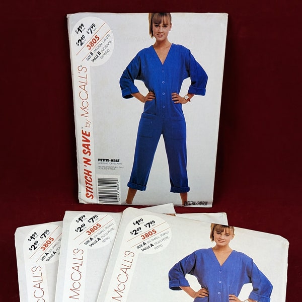 VERY RARE Vintage McCall's Stitch 'N Save 3805 Misses Petite-Able Jumpsuit Multi-Size A [XS (6-8) - S (10-12)] B [M (14-16) - L (18-20)] New