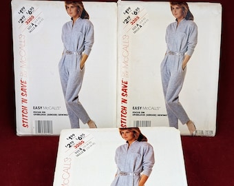 Vintage Easy McCall's Stitch-N-Save 3285 "Misses' Jumpsuit W/ Pockets (Stretch Knits) Overlock Multi-size A (6,8,10), B (12,14,16) New Uncut