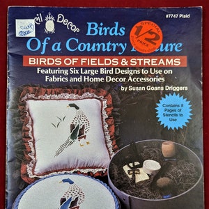 Vintage Plaid 7747 Stencil Décor "Birds Of Fields & Streams" 6 Lg. Bird Designs, 8 stron szablonów do wykorzystania autorstwa Susan Goans Driggers. Nieużywane