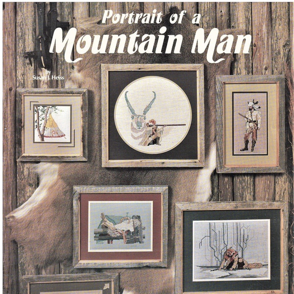 Vintage Counted Cross Stitch Jeanette Crews Designs, Inc "Portrait Of A Mountain Man" By Susan J Heiss Pattern Book 74. Excellent Condition