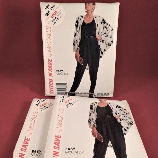 Vintage Easy McCall's Stitch 'N Save 4000 Misses Unlined Cocoon Jacket, Tank Top & Pull-On Pants W/Pockets Multi-Size (10-12-14) Factory New