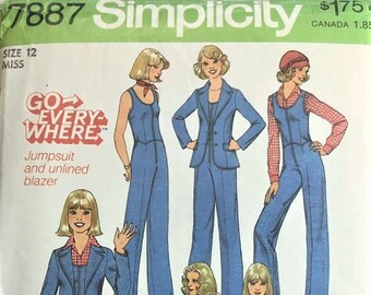 Vintage Simplicity 7887 Misses "Go Everywhere Sleeveless Front Zipper Jumpsuit And Unlined Blazar"  Sizes 10, 12, 14, And 16 New Uncut
