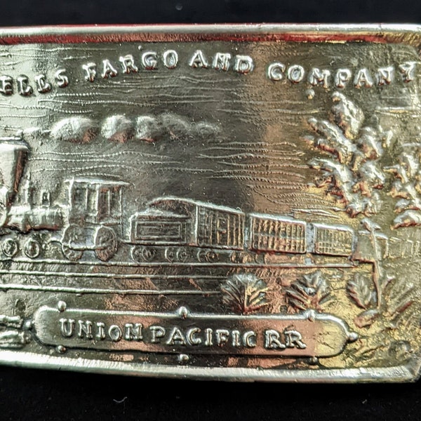 Vintage Silvertone "Wells Fargo And Company Union Pacific RR" Heavy Wt. Nickle Alloy Metal Belt Buckle For Interchangeable Belt Strap. NEW