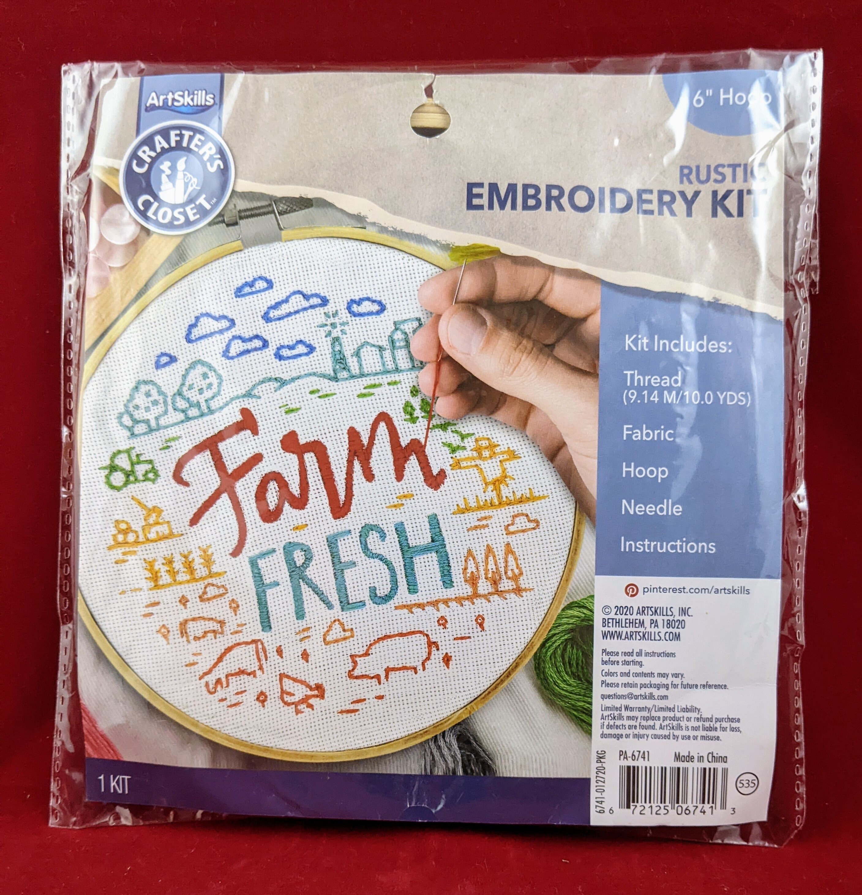 Artskills Crafter's Closet Rustic Embroidery 6 Hoop Kit farm Fresh Quick & Easy, Design Printed