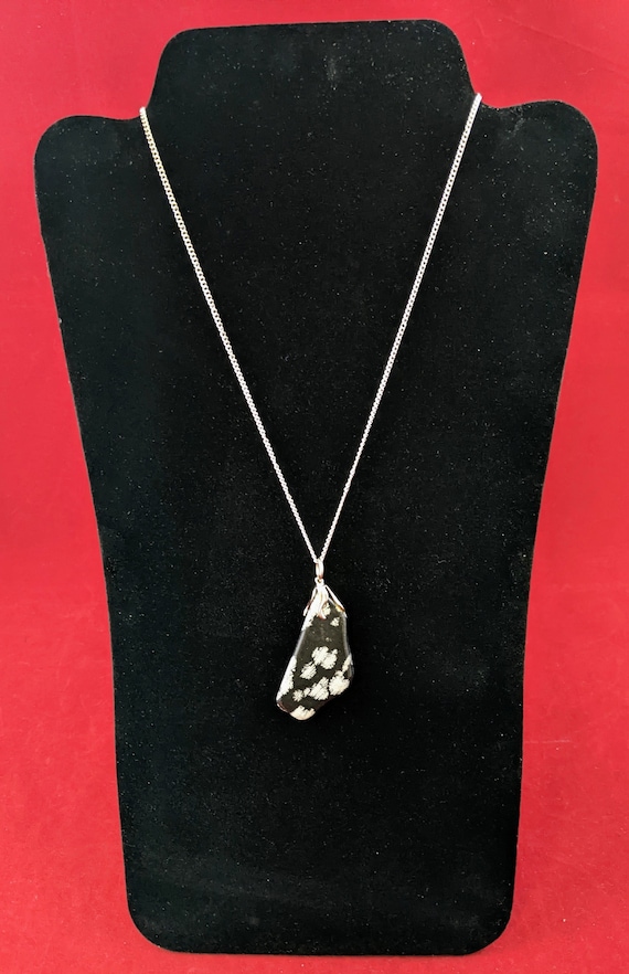 Vintage 1970s "Snowflake Obsidian" Stone Pendant S