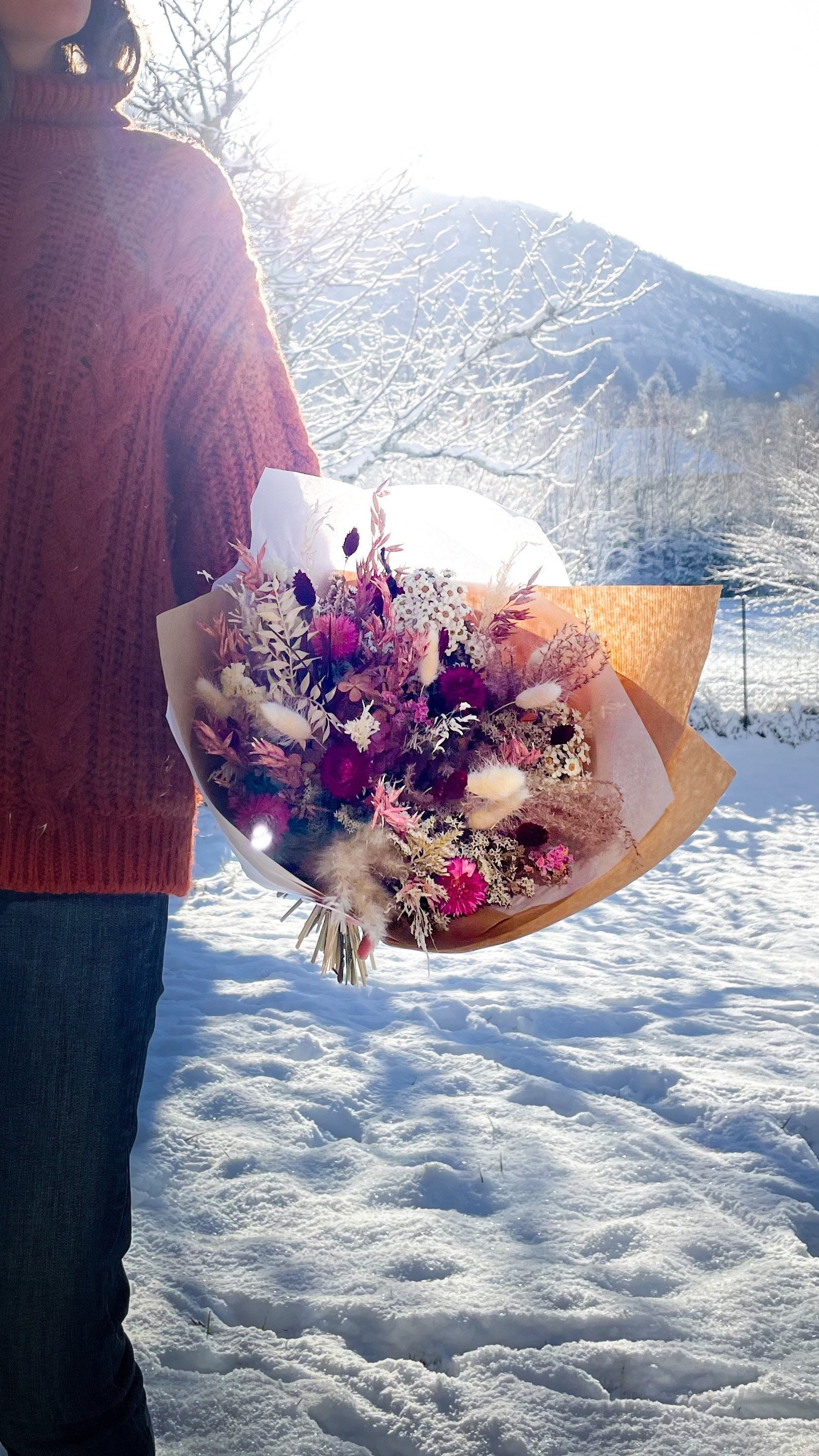 Bouquet Rosé, Fleurs Séchées , Bouquet Sec Cadeau Noël.décoration Tendance