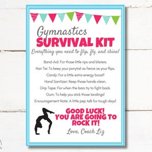 Gymnastics Survival Kit Tag | Printable Gift Tag | Gymnastics Meet Favor | Team Gift | Gymnast Party Favor | Editable Canva Template