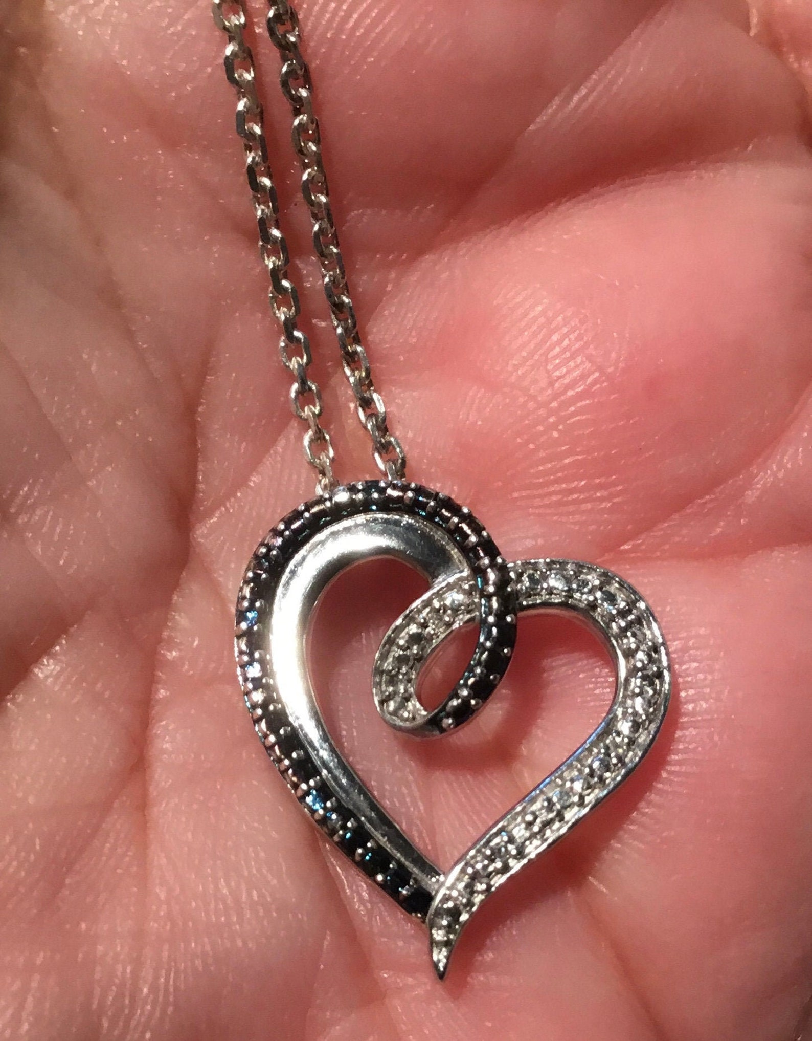 JWBR Sterling Silver 925 Black and Clear Diamond Necklace Etsy