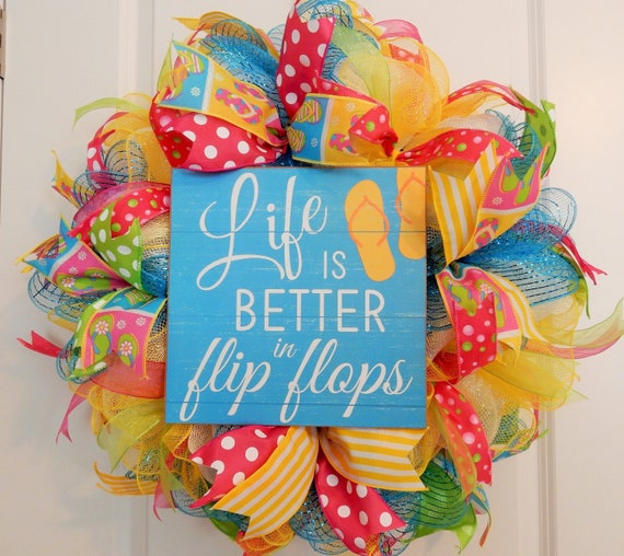 Coastal Wreath Coastal Decor Summer Wreath Flip Flop Etsy