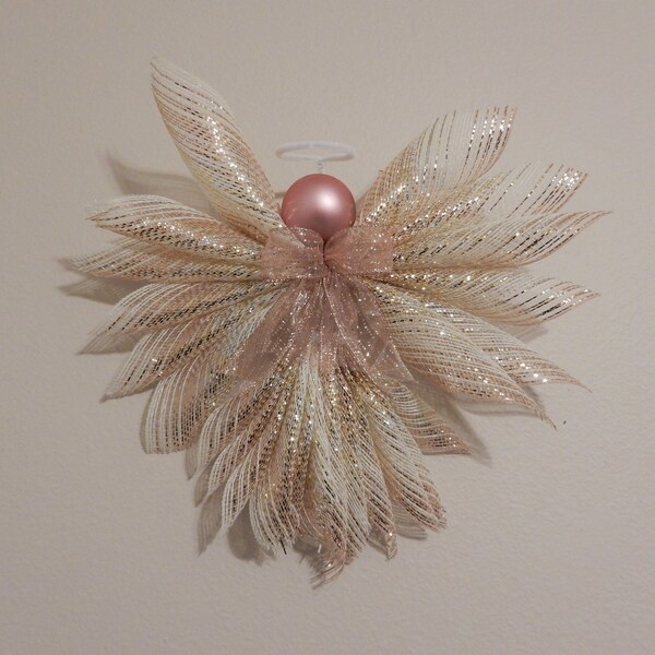Mesh Angel, Angel Wreath, Front Door Decor, Angel Tree Topper, Guardian Angel, Easter Angel, Holiday Angel, Rose Gold Mesh Angel
