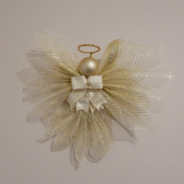 Christmas Angel, Mesh Angel, Angel Wreath, Angel Tree Topper, Guardian Angel, Holiday Angel, Gold Mesh Angel