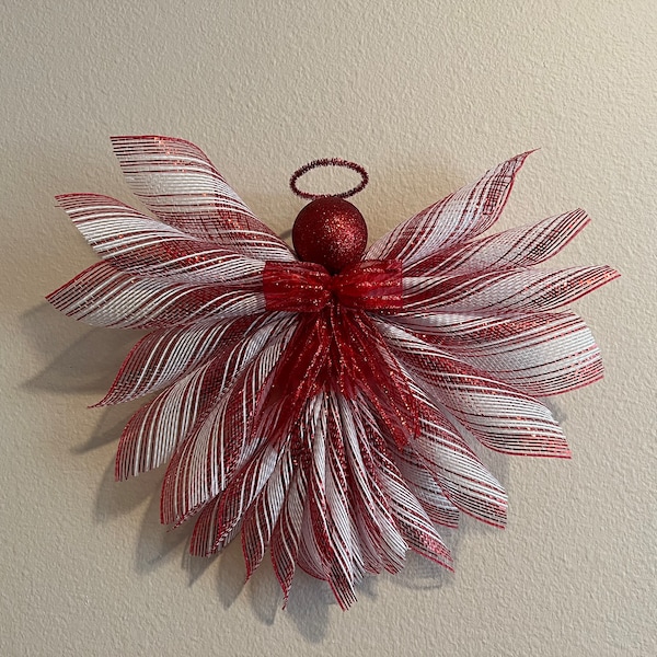 Candy Cane Mesh Angel, Angel Wreath, BestSeller, Angel Tree Topper, Guardian Angel