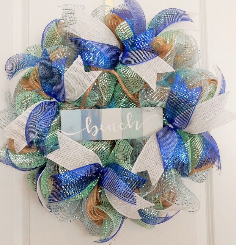 Coastal Wreath Beach Wreath For Front Door Summer Wreath Ocean Wreath Beach Decor Deco Mesh Wreath