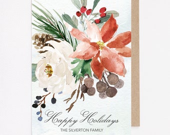 Winter Watercolor Christmas Card, Personalized Christmas Card with inside text PRINTED OR DIGITAL