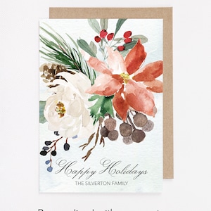 Winter Watercolor Christmas Card, Personalized Christmas Card with inside text PRINTED OR DIGITAL