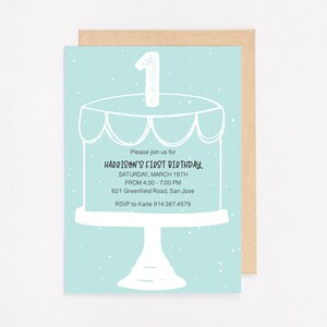 First Birthday Invitation Simple Modern Design Cake Personalized Boy Birthday Invitation PRINTED OR DIGITAL