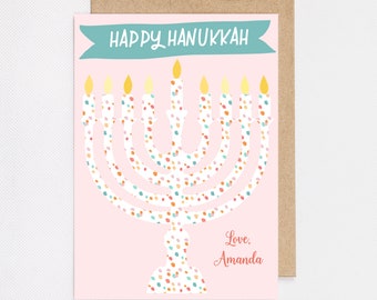 Hanukkah Card, Personalized Hanukkah, Watercolor Menorah card, Chanukah Card PRINTED or DIGITAL